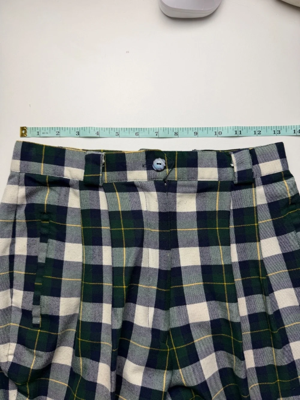 Vintage Express Women's Green Navy Plaid Stretch Stirrup Pants 80s 7/8 Long